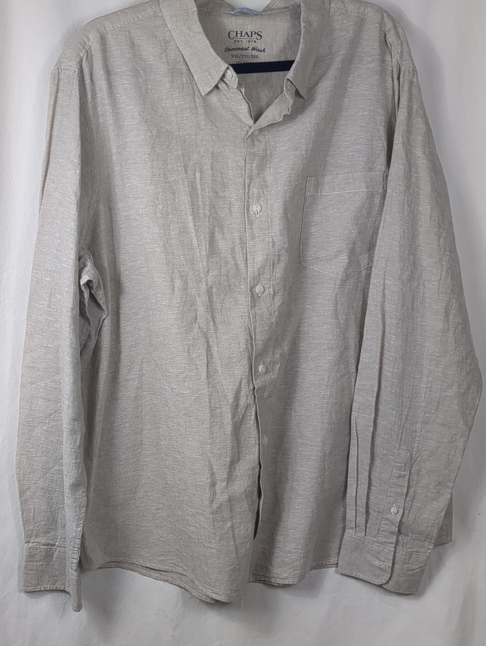 Chaps Seacoast Wash Mens Beige/Sand Long Sleeve Linen Shirt XXL